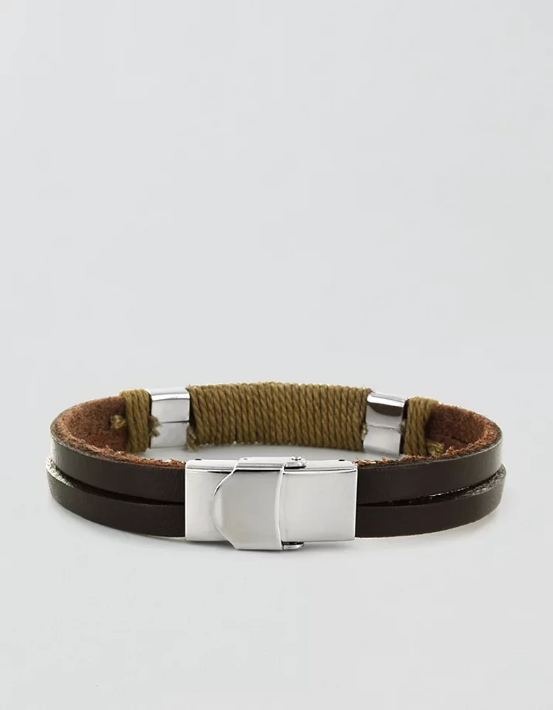 West Coast Jewelry Rope-Wrapped Leather Bracelet