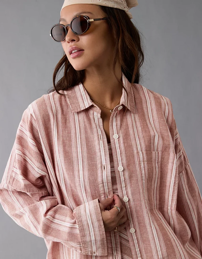 AE Go Big Oversized Striped Shirt