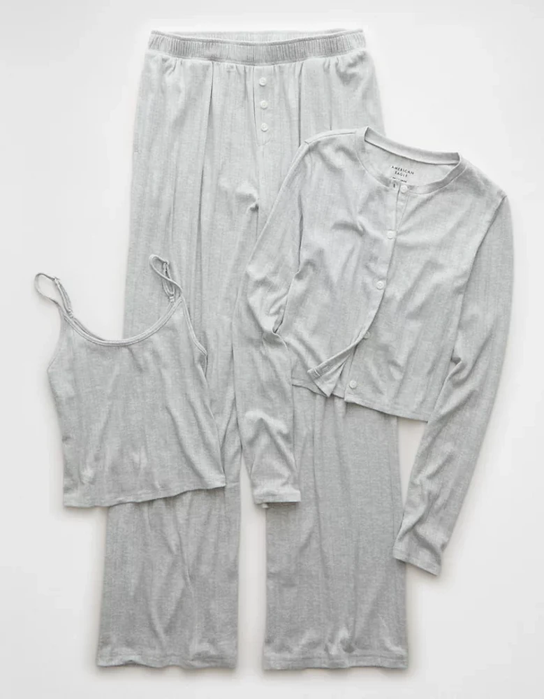 AE 3-Piece Pointelle Plush Cardigan Pajama Set