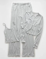 AE 3-Piece Pointelle Plush Cardigan Pajama Set