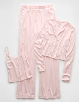 AE 3-Piece Pointelle Plush Cardigan Pajama Set