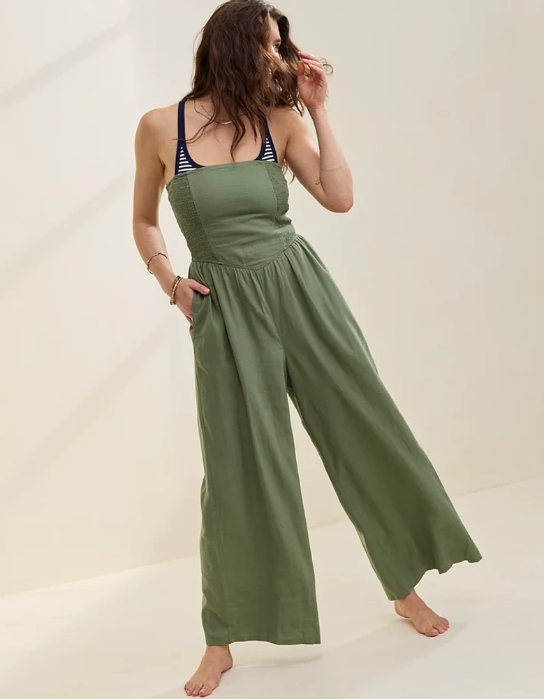 Aerie Strapless Smocked Jumpsuit