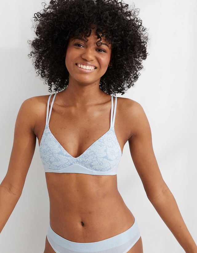 Aerie Real Sunnie Full Coverage Lightly Lined Blossom Lace Bra In Navy