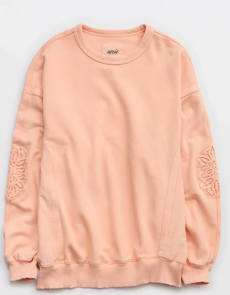 Aerie Keep It Light Crochet Crew Sweatshirt