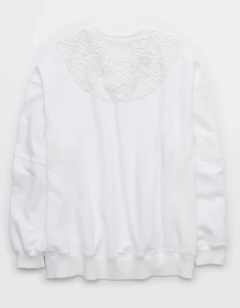 Aerie Keep It Light Crochet Crew Sweatshirt
