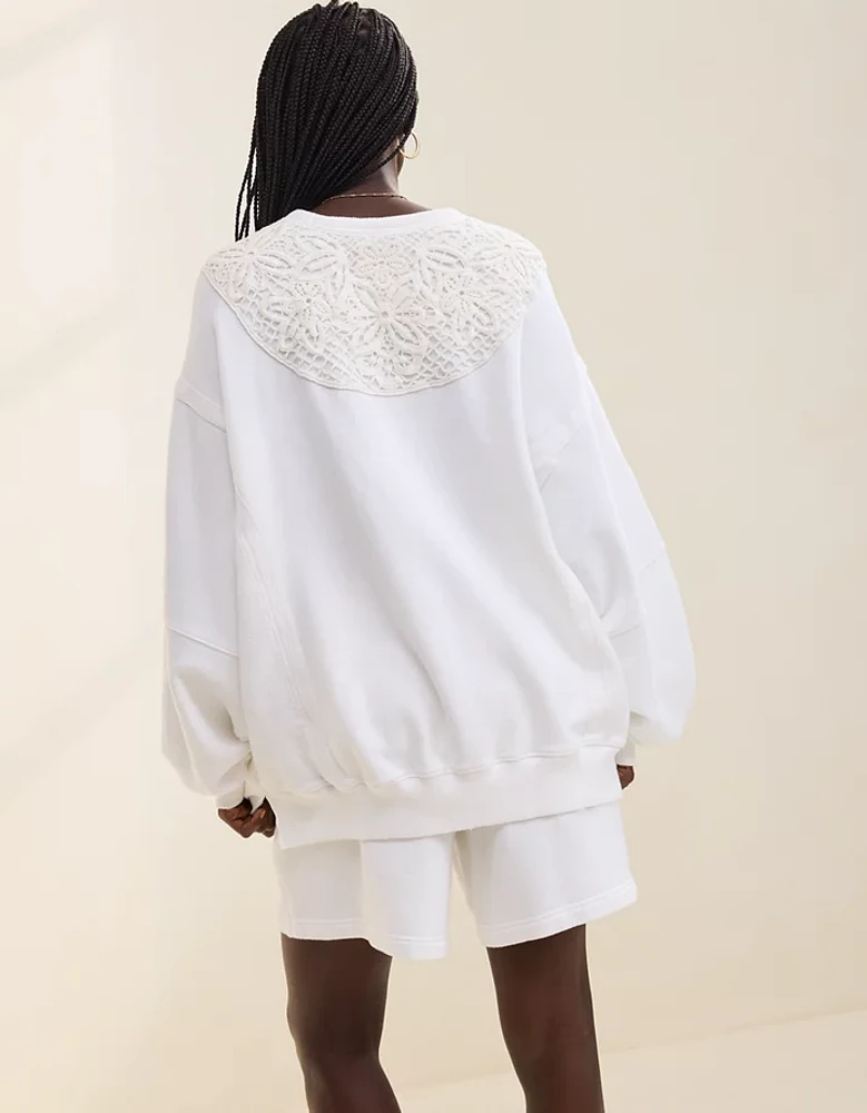 Aerie Keep It Light Crochet Crew Sweatshirt