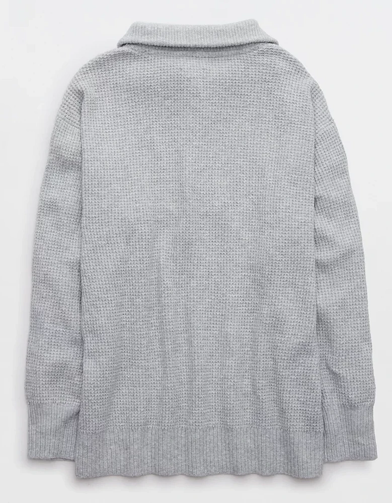 Aerie CozyUp Waffle Button Sweater