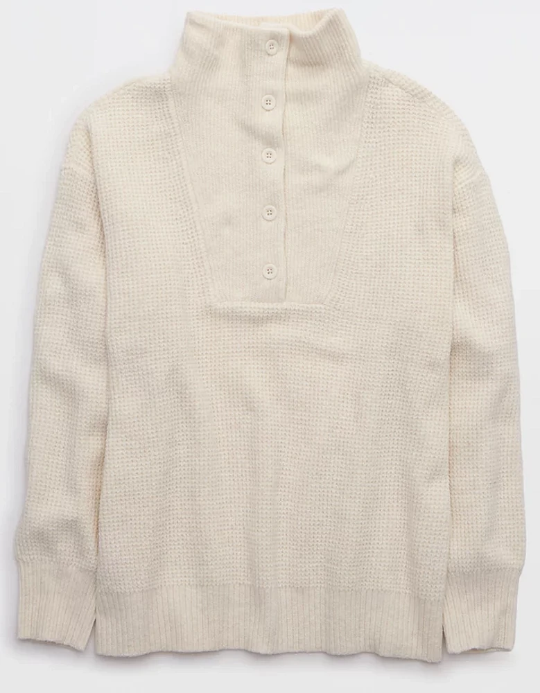 Aerie CozyUp Waffle Button Sweater