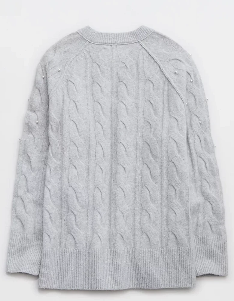 Aerie unREAL Cable Pearl Crew Sweater