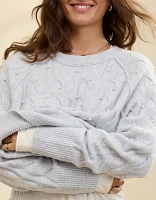 Aerie unREAL Cable Pearl Crew Sweater