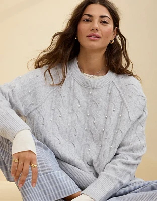 Aerie unREAL Cable Pearl Crew Sweater