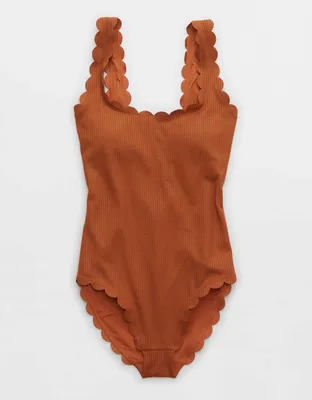 Aerie Waffle Scalloped One Piece Swimsuit