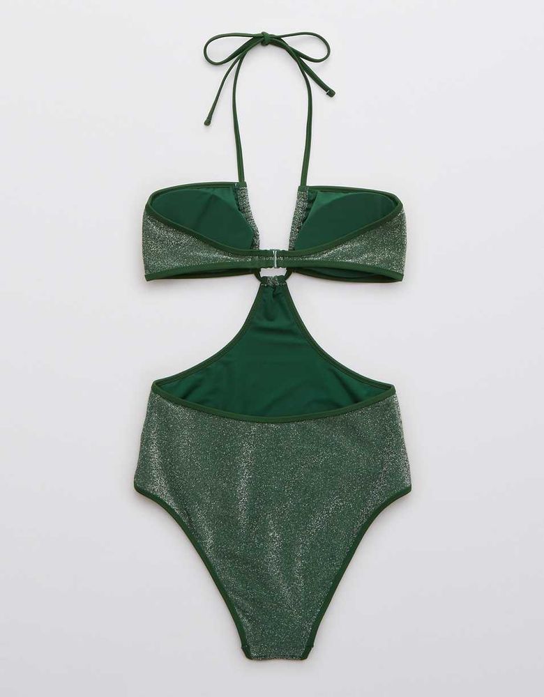 Aerie Shine Cut Out Halter One Piece Swimsuit