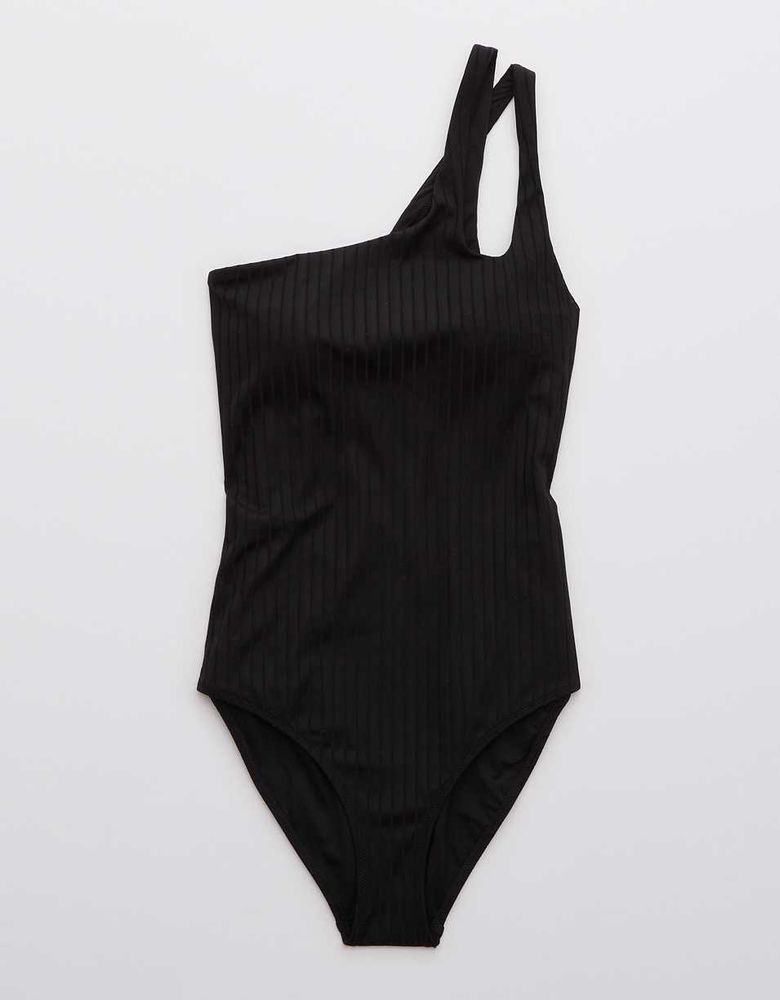 Aerie Ribbed Shine One Shoulder Piece Swimsuit
