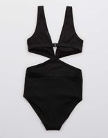 Aerie Ribbed Mix Crossover Cut Out One Piece Swimsuit