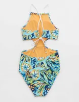 Aerie Buzzed Terry Halter Cut Out One Piece Swimsuit