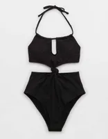 Aerie Jacquard Cut Out Knot One Piece Swimsuit