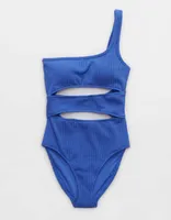 Aerie Crinkle Cut Out One Shoulder Piece Swimsuit