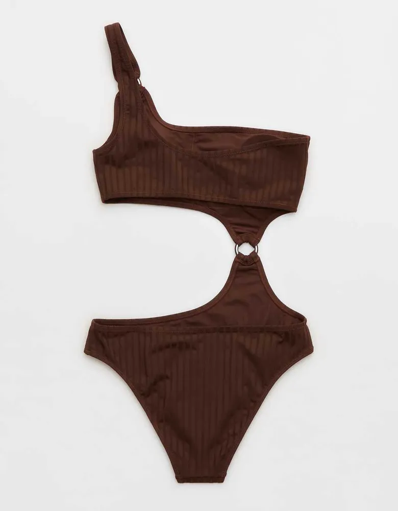Aerie Wide Rib Cut Out One Shoulder Ring Piece Swimsuit