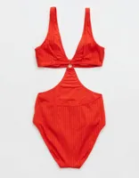 Aerie Wide Rib Cut Out Ring One Piece Swimsuit