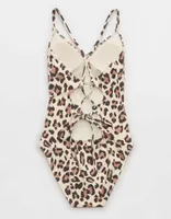 Aerie Buzzed Terry Leopard Strappy Back One Piece Swimsuit