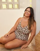Aerie Buzzed Terry Leopard Strappy Back One Piece Swimsuit
