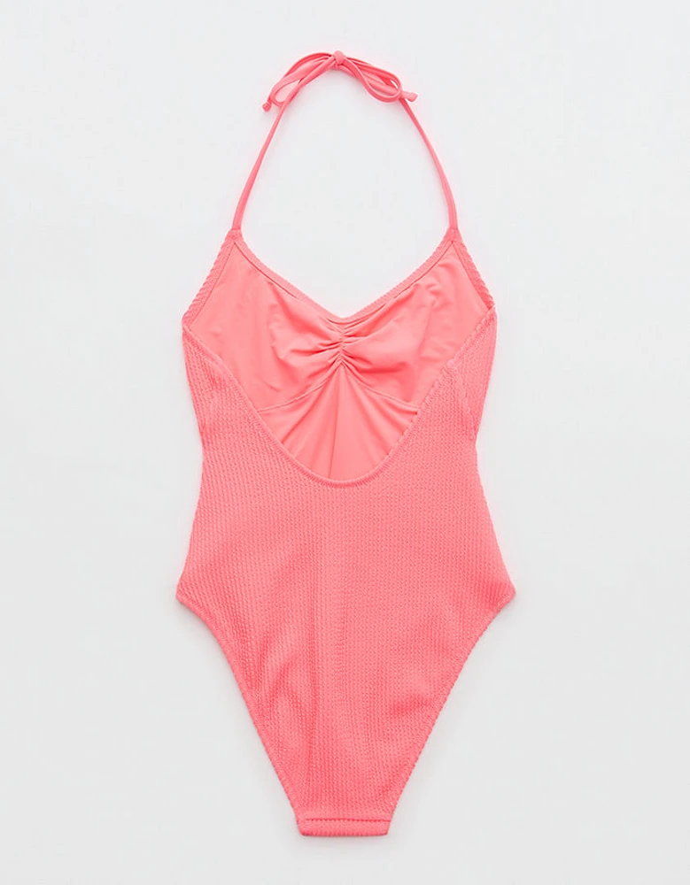 Aerie Crinkle Halter Cheekiest One Piece Swimsuit