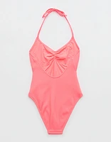 Aerie Crinkle Halter Cheekiest One Piece Swimsuit