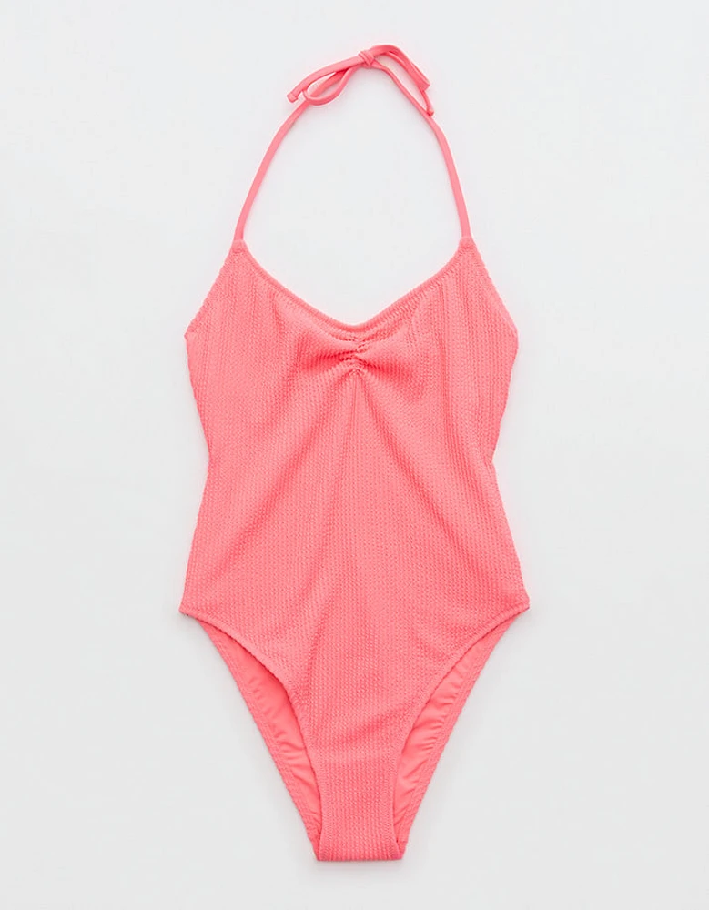 Aerie Crinkle Halter Cheekiest One Piece Swimsuit