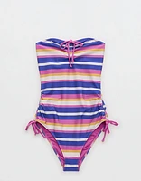 Aerie Shine Rib Strapless Cheeky One Piece Swimsuit