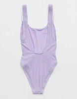 Aerie Shimmery Crinkle Birthday Scoop Cheekiest One Piece Swimsuit