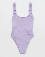 Aerie Shimmery Crinkle Birthday Scoop Cheekiest One Piece Swimsuit