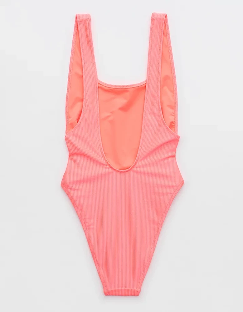 Aerie Shine Rib Birthday Scoop Cheekiest One Piece Swimsuit