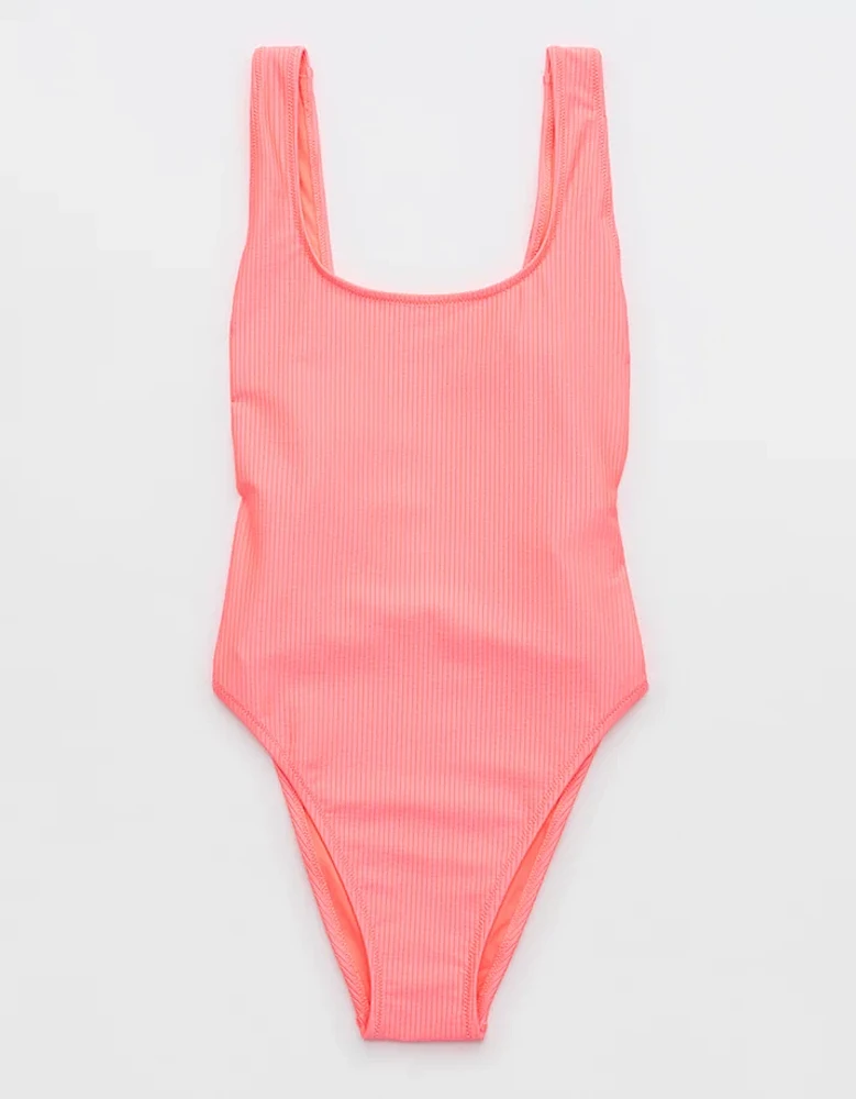 Aerie Shine Rib Birthday Scoop Cheekiest One Piece Swimsuit