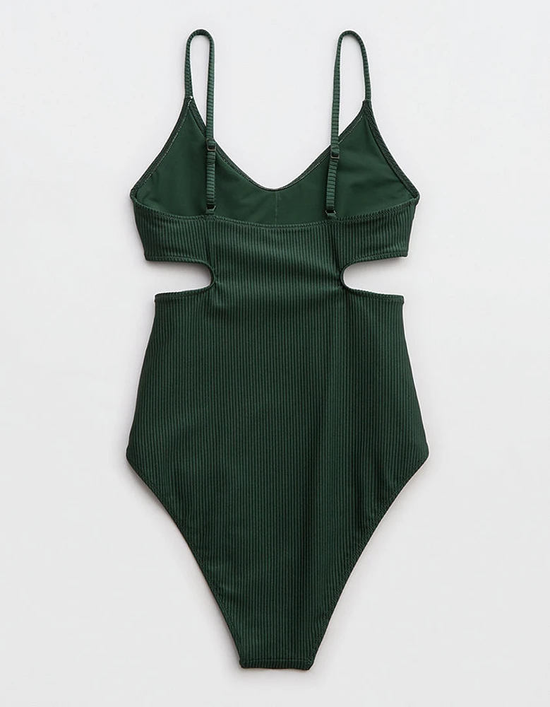 Aerie Shine Rib Voop Cheeky One Piece Swimsuit