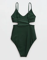 Aerie Shine Rib Voop Cheeky One Piece Swimsuit