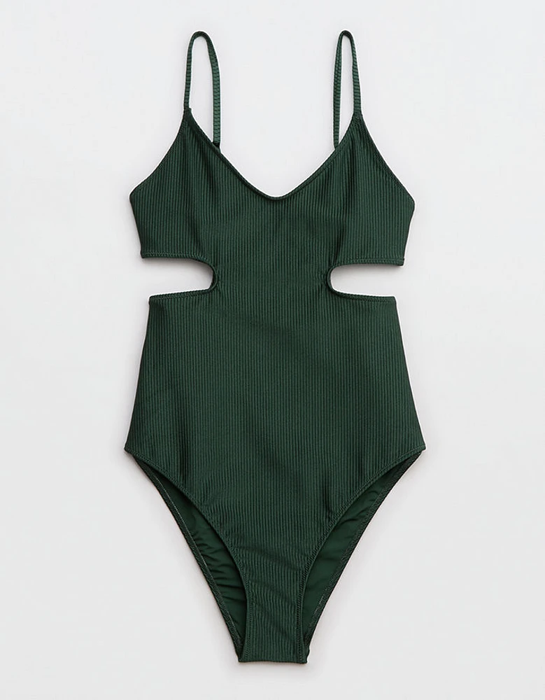 Aerie Shine Rib Voop Cheeky One Piece Swimsuit