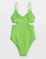 Aerie Shine Rib Voop Cheeky One Piece Swimsuit