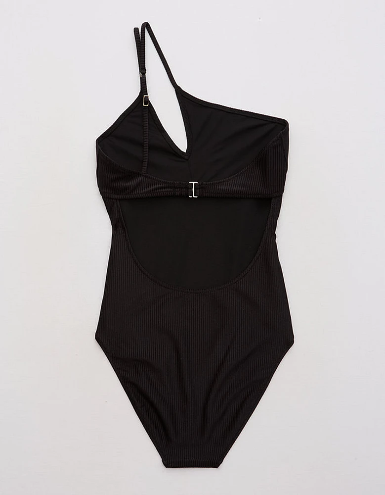 Aerie Shine Rib One Shoulder Full Coverage Piece Swimsuit