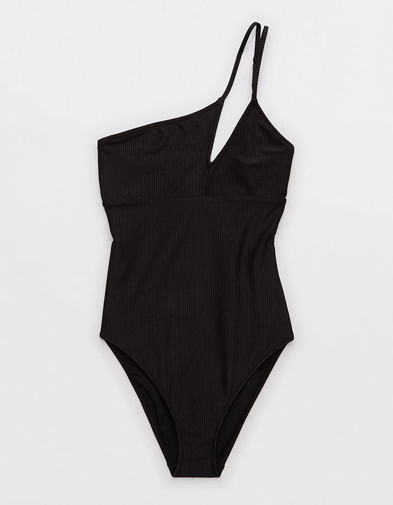 Aerie Shine Rib One Shoulder Full Coverage Piece Swimsuit