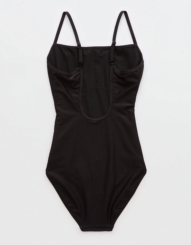 Aerie Shine Rib Scoop Full Coverage One Piece Swimsuit