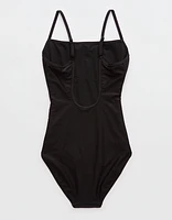 Aerie Shine Rib Scoop Full Coverage One Piece Swimsuit