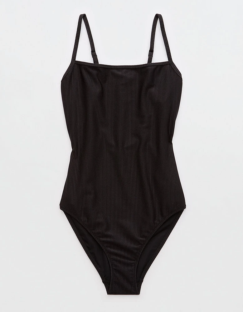 Aerie Shine Rib Scoop Full Coverage One Piece Swimsuit