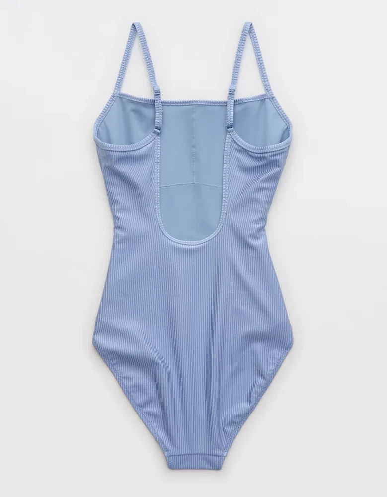 Aerie Shine Rib Scoop Full Coverage One Piece Swimsuit