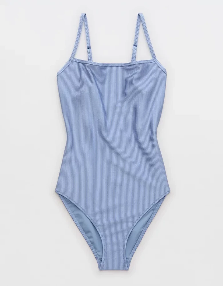 Aerie Shine Rib Scoop Full Coverage One Piece Swimsuit
