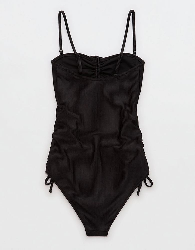 Aerie Shine Rib Strapless Cheeky One Piece Swimsuit