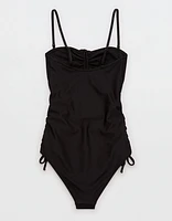 Aerie Shine Rib Strapless Cheeky One Piece Swimsuit