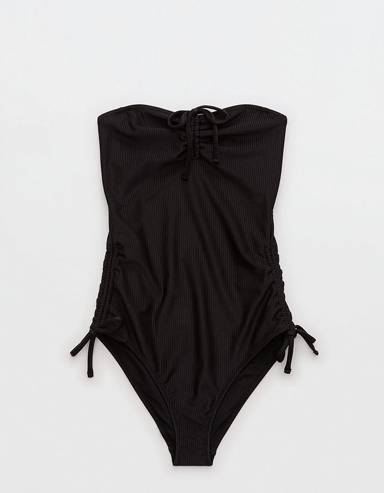 Aerie Shine Rib Strapless Cheeky One Piece Swimsuit