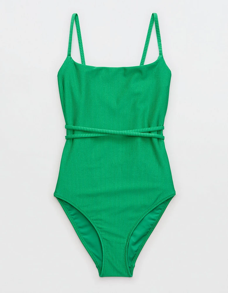 Aerie Shine Rib Strappy Scoop Full Coverage One Piece Swimsuit