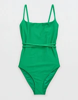 Aerie Shine Rib Strappy Scoop Full Coverage One Piece Swimsuit